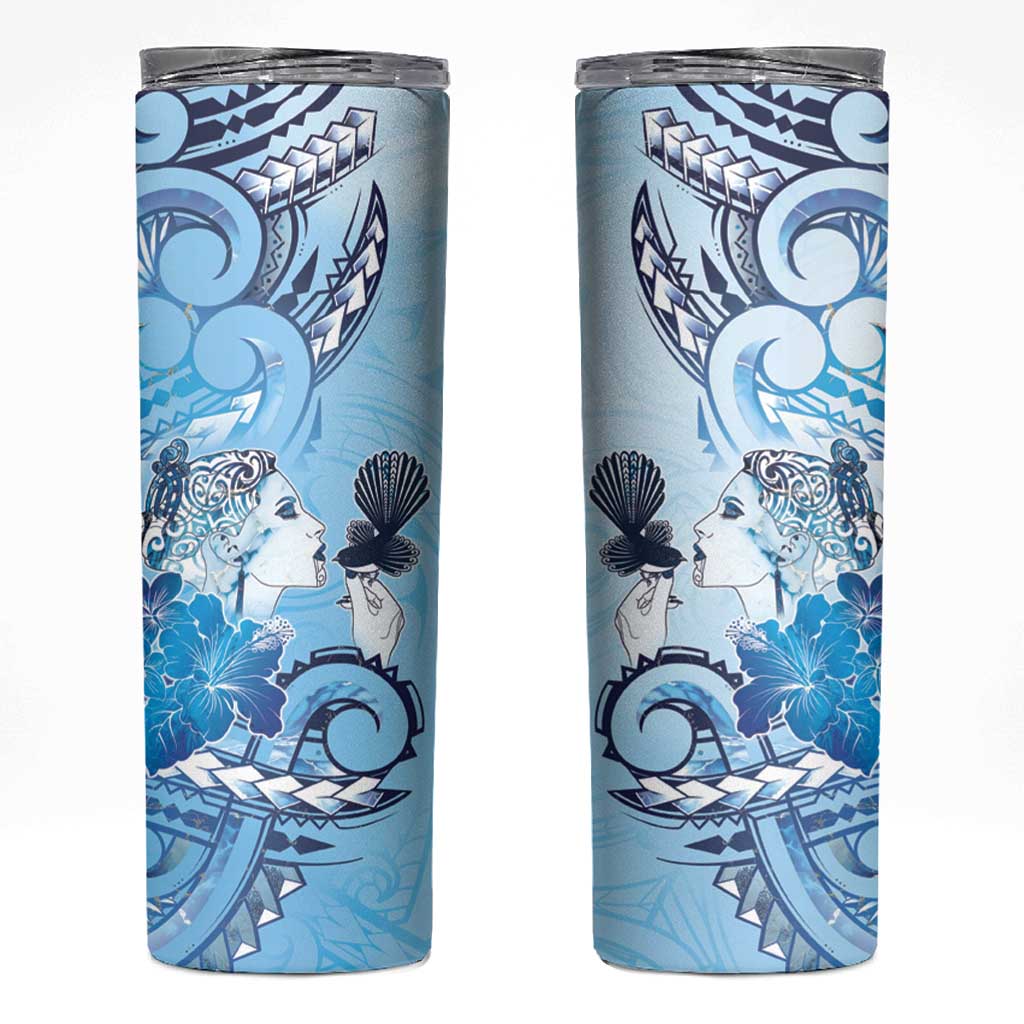 Aotearoa Maori Wahine Skinny Tumbler Fantail Bird Blue Gold Marble LT05 Blue - Polynesian Pride