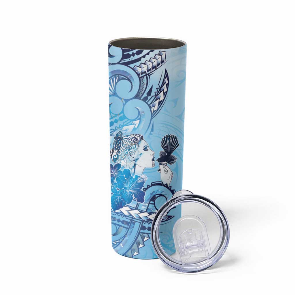Aotearoa Maori Wahine Skinny Tumbler Fantail Bird Blue Gold Marble LT05 - Polynesian Pride