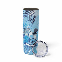 Aotearoa Maori Wahine Skinny Tumbler Fantail Bird Blue Gold Marble LT05 - Polynesian Pride
