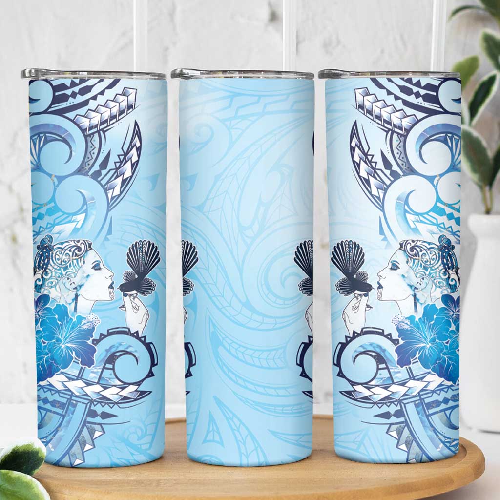 Aotearoa Maori Wahine Skinny Tumbler Fantail Bird Blue Gold Marble LT05 - Polynesian Pride