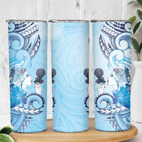 Aotearoa Maori Wahine Skinny Tumbler Fantail Bird Blue Gold Marble LT05 - Polynesian Pride