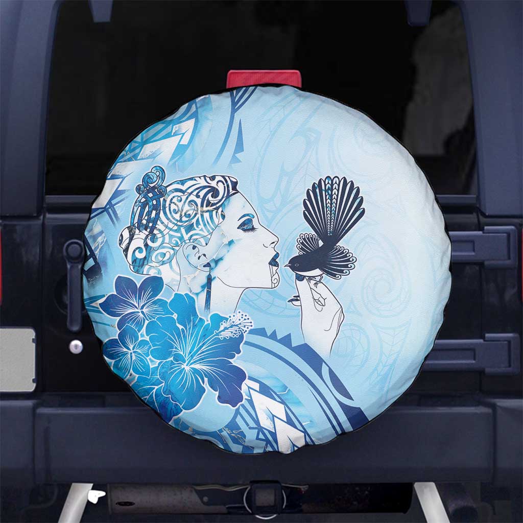 Aotearoa Maori Wahine Spare Tire Cover Fantail Bird Blue Gold Marble