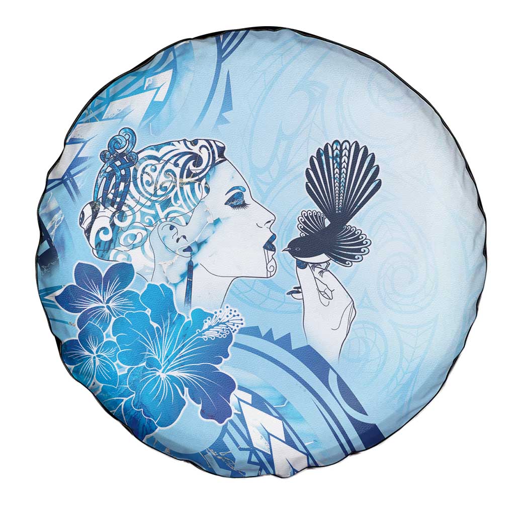 Aotearoa Maori Wahine Spare Tire Cover Fantail Bird Blue Gold Marble