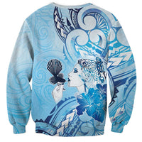 Aotearoa Maori Wahine Sweatshirt Fantail Bird Blue Gold Marble