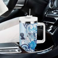 Aotearoa Maori Wahine Tumbler With Handle Fantail Bird Blue Gold Marble