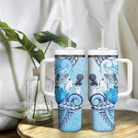 Aotearoa Maori Wahine Tumbler With Handle Fantail Bird Blue Gold Marble