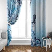 Aotearoa Maori Wahine Window Curtain Fantail Bird Blue Gold Marble