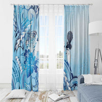 Aotearoa Maori Wahine Window Curtain Fantail Bird Blue Gold Marble