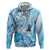 Aotearoa Maori Wahine Zip Hoodie Fantail Bird Blue Gold Marble