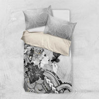 Aotearoa Maori Wahine Bedding Set Fantail Bird Black Gold Marble