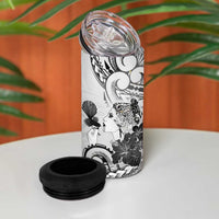 Aotearoa Maori Wahine 4 in 1 Can Cooler Tumbler Fantail Bird Black Gold Marble