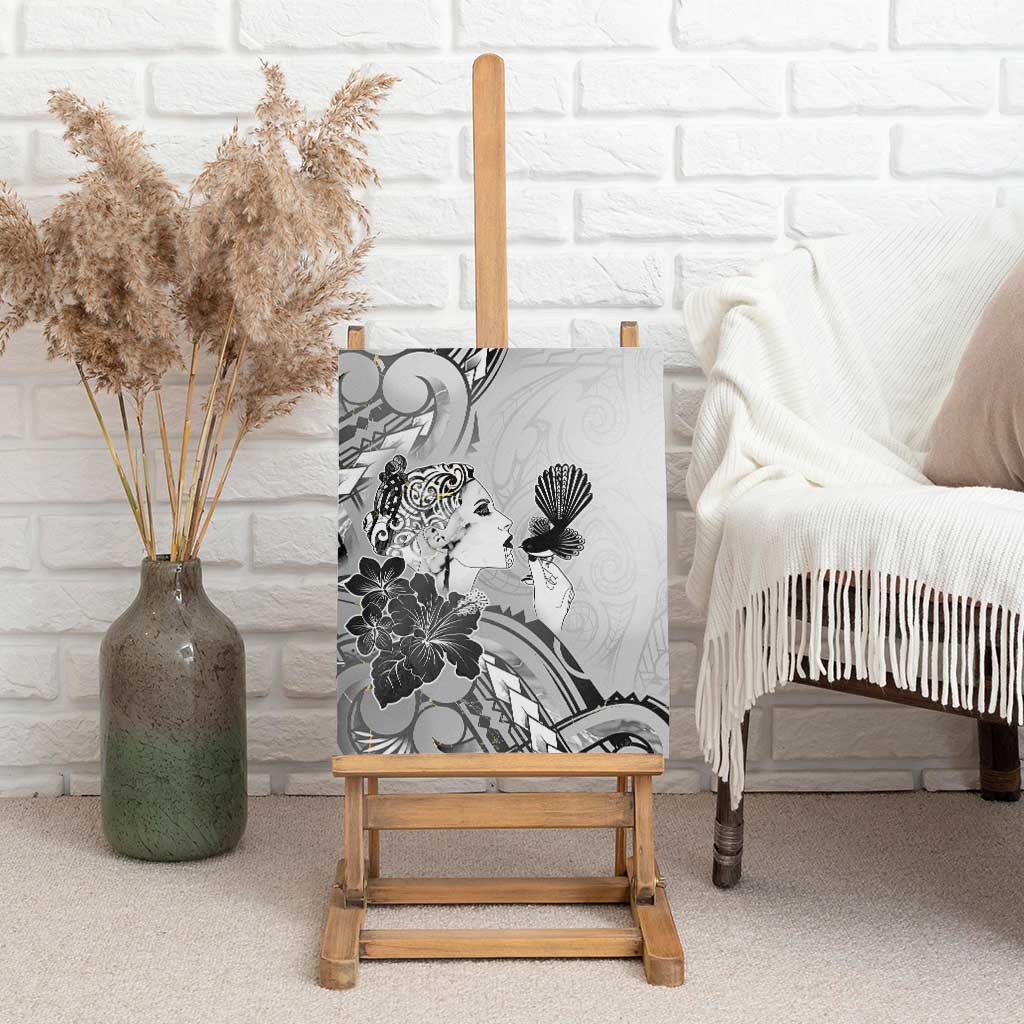 Aotearoa Maori Wahine Canvas Wall Art Fantail Bird Black Gold Marble