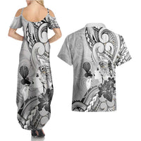 Aotearoa Maori Wahine Couples Matching Summer Maxi Dress and Hawaiian Shirt Fantail Bird Black Gold Marble LT05 - Polynesian Pride