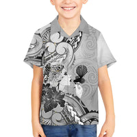 Aotearoa Maori Wahine Family Matching Long Sleeve Bodycon Dress and Hawaiian Shirt Fantail Bird Black Gold Marble LT05 Son's Shirt Black - Polynesian Pride