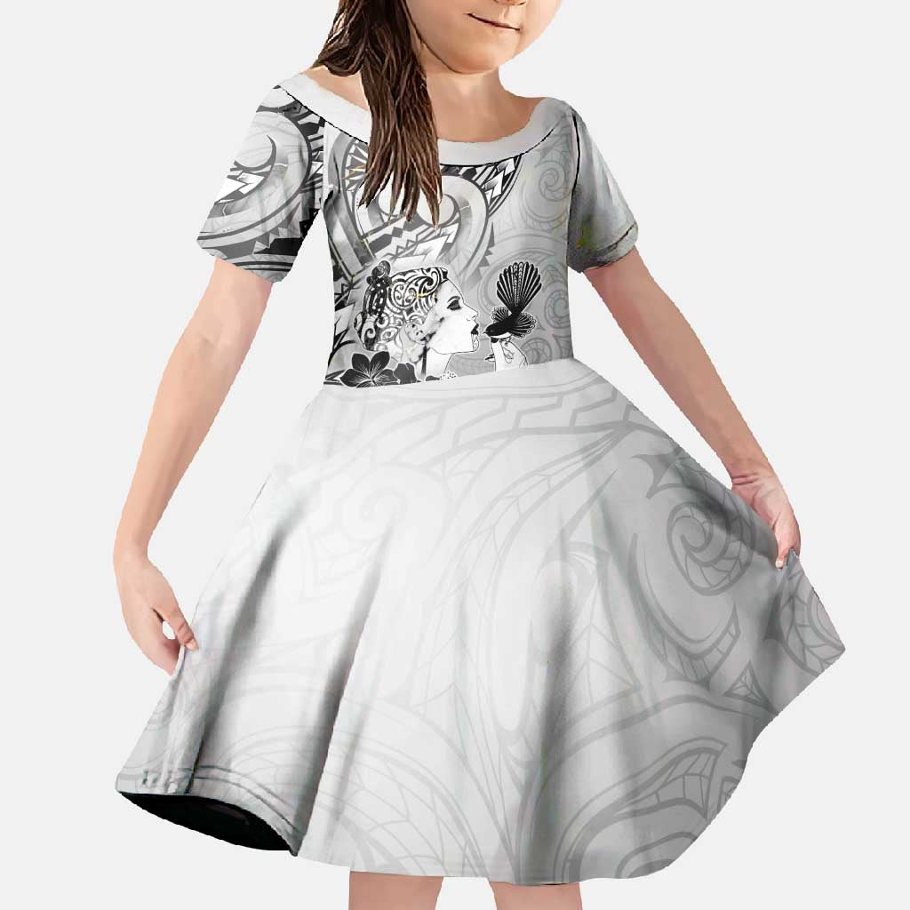 Aotearoa Maori Wahine Family Matching Short Sleeve Bodycon Dress and Hawaiian Shirt Fantail Bird Black Gold Marble LT05 Daughter's Dress Black - Polynesian Pride