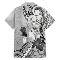 Aotearoa Maori Wahine Family Matching Short Sleeve Bodycon Dress and Hawaiian Shirt Fantail Bird Black Gold Marble LT05 - Polynesian Pride