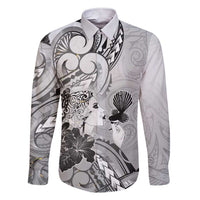Aotearoa Maori Wahine Family Matching Short Sleeve Bodycon Dress and Hawaiian Shirt Fantail Bird Black Gold Marble LT05 Dad's Shirt - Long Sleeve Black - Polynesian Pride