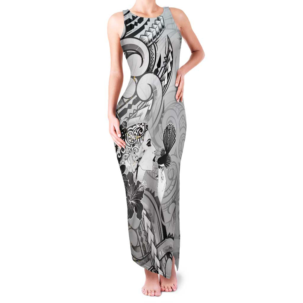 Aotearoa Maori Wahine Family Matching Tank Maxi Dress and Hawaiian Shirt Fantail Bird Black Gold Marble
