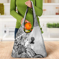 Aotearoa Maori Wahine Grocery Bag Fantail Bird Black Gold Marble