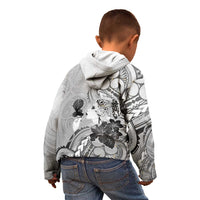 Aotearoa Maori Wahine Kid Hoodie Fantail Bird Black Gold Marble