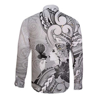 Aotearoa Maori Wahine Long Sleeve Button Shirt Fantail Bird Black Gold Marble