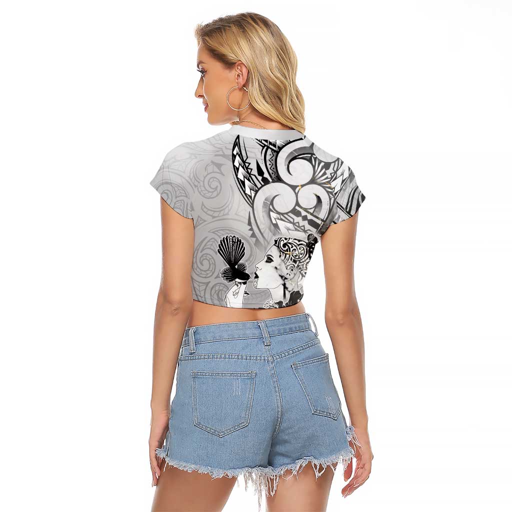 Aotearoa Maori Wahine Raglan Cropped T Shirt Fantail Bird Black Gold Marble LT05 - Polynesian Pride