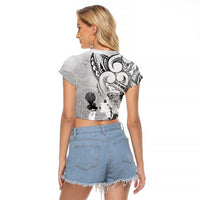 Aotearoa Maori Wahine Raglan Cropped T Shirt Fantail Bird Black Gold Marble LT05 - Polynesian Pride