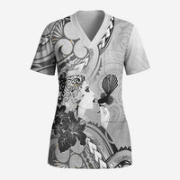 Aotearoa Maori Wahine Scrub Top Fantail Bird Black Gold Marble - Polynesian Pride