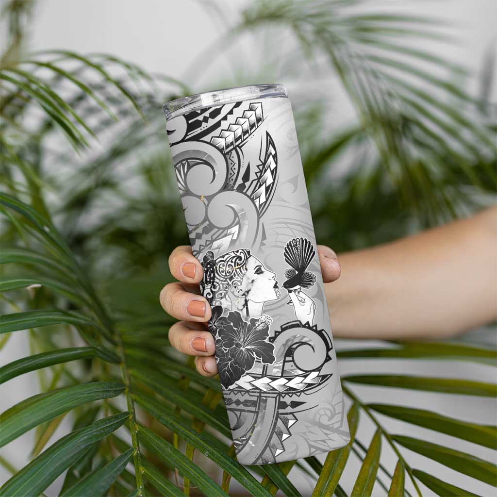 Aotearoa Maori Wahine Skinny Tumbler Fantail Bird Black Gold Marble LT05 - Polynesian Pride