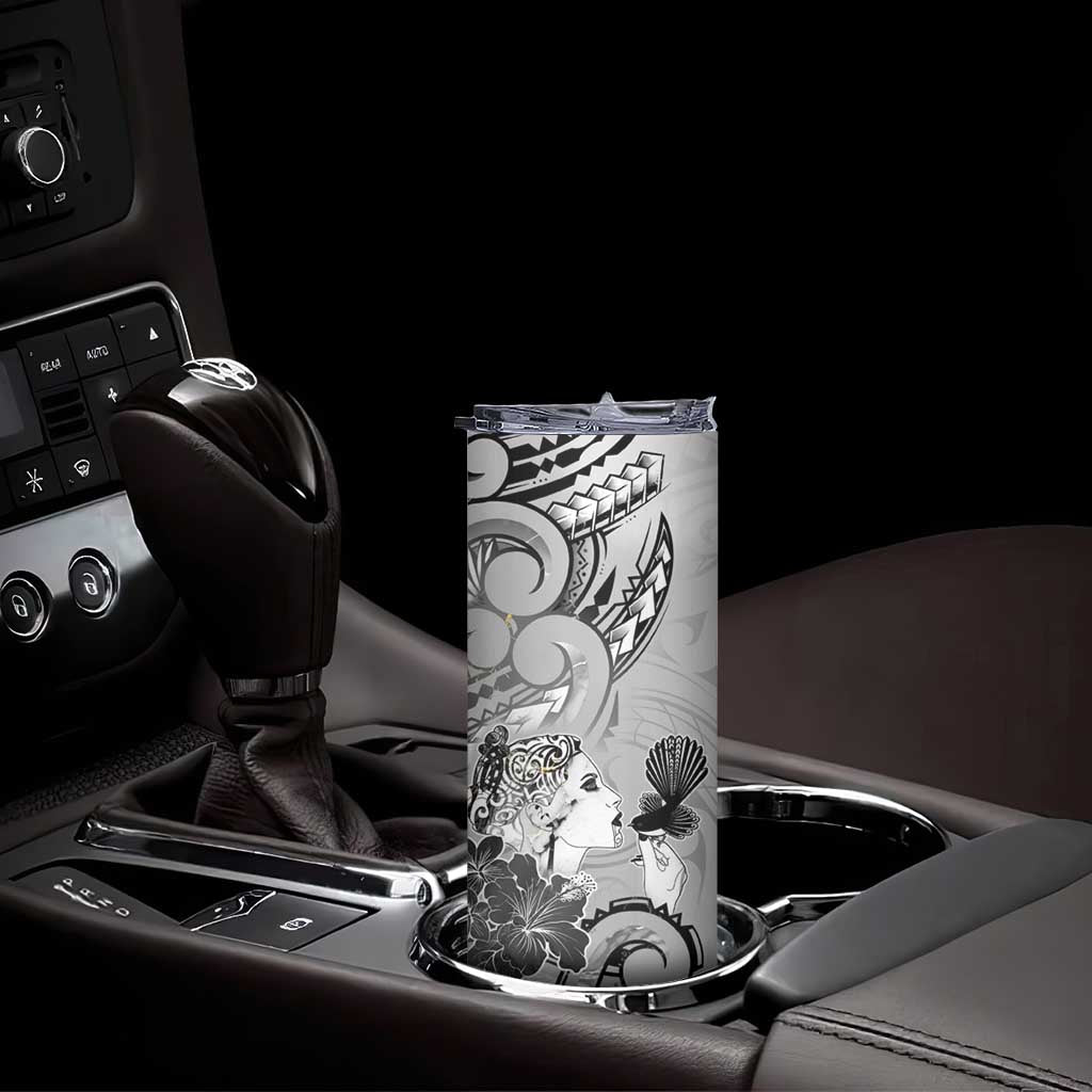 Aotearoa Maori Wahine Skinny Tumbler Fantail Bird Black Gold Marble LT05 - Polynesian Pride