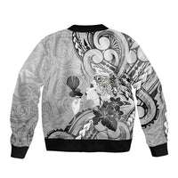 Aotearoa Maori Wahine Sleeve Zip Bomber Jacket Fantail Bird Black Gold Marble