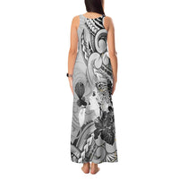 Aotearoa Maori Wahine Tank Maxi Dress Fantail Bird Black Gold Marble