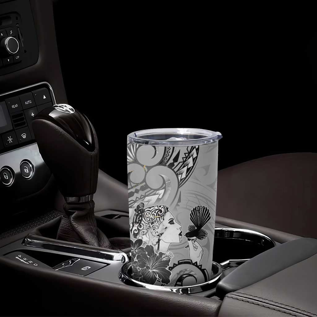 Aotearoa Maori Wahine Tumbler Cup Fantail Bird Black Gold Marble