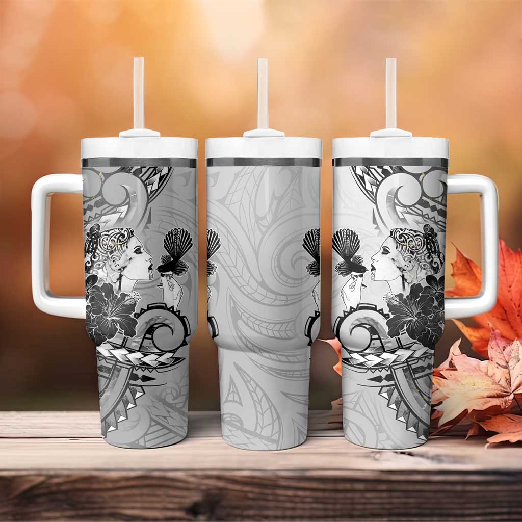 Aotearoa Maori Wahine Tumbler With Handle Fantail Bird Black Gold Marble