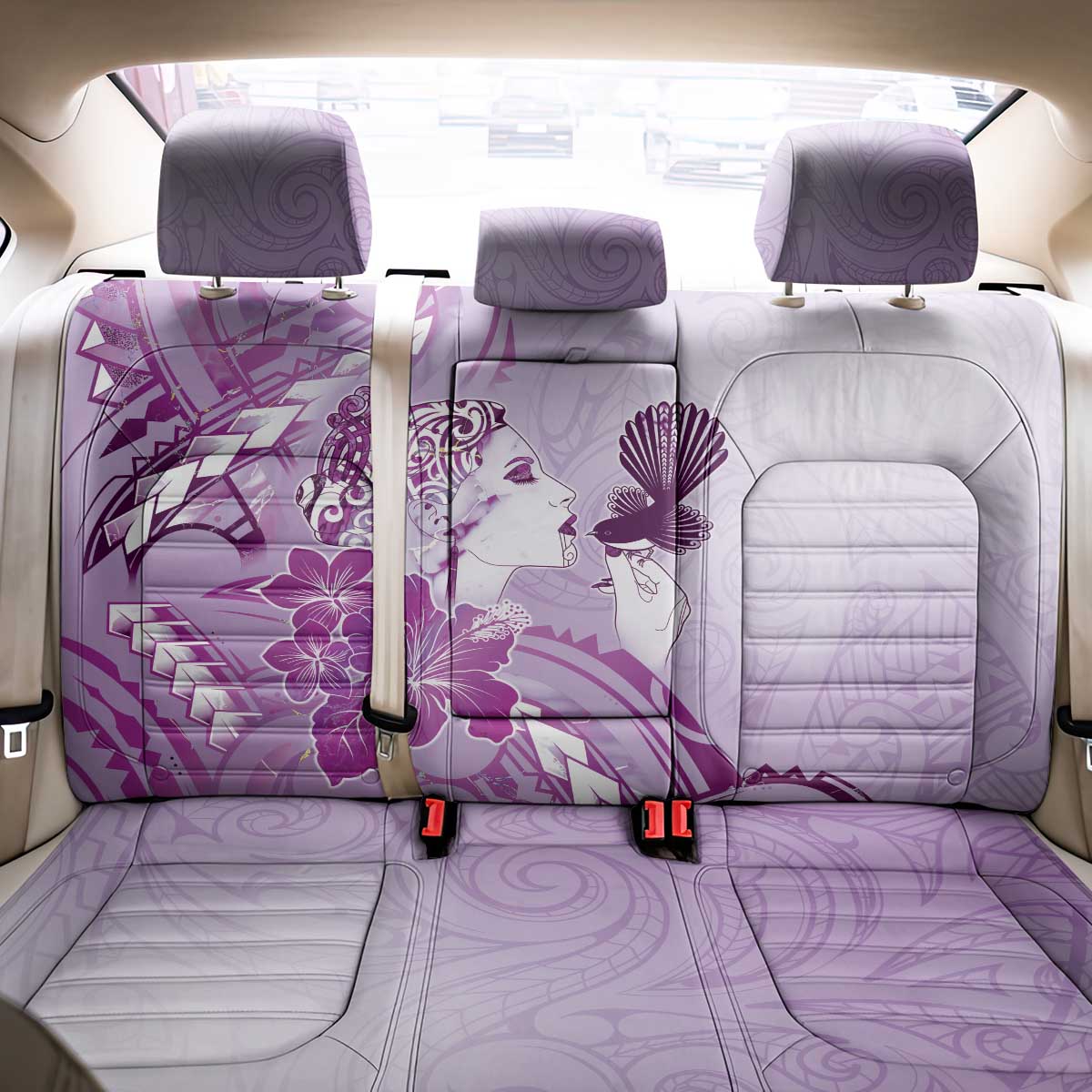 Aotearoa Maori Wahine Back Car Seat Cover Fantail Bird Purple Gold Marble