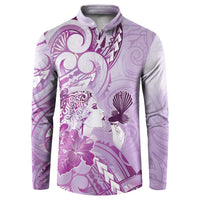 Aotearoa Maori Wahine Button Sweatshirt Fantail Bird Purple Gold Marble