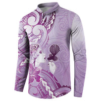 Aotearoa Maori Wahine Button Sweatshirt Fantail Bird Purple Gold Marble