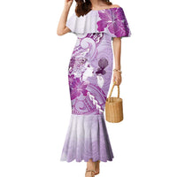 Aotearoa Maori Wahine Family Matching Mermaid Dress and Hawaiian Shirt Fantail Bird Purple Gold Marble LT05 Mom's Dress Purple - Polynesian Pride