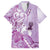 Aotearoa Maori Wahine Family Matching Off Shoulder Short Dress and Hawaiian Shirt Fantail Bird Purple Gold Marble