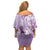 Aotearoa Maori Wahine Family Matching Off Shoulder Short Dress and Hawaiian Shirt Fantail Bird Purple Gold Marble