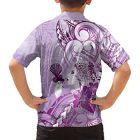 Aotearoa Maori Wahine Family Matching Puletasi and Hawaiian Shirt Fantail Bird Purple Gold Marble LT05 - Polynesian Pride