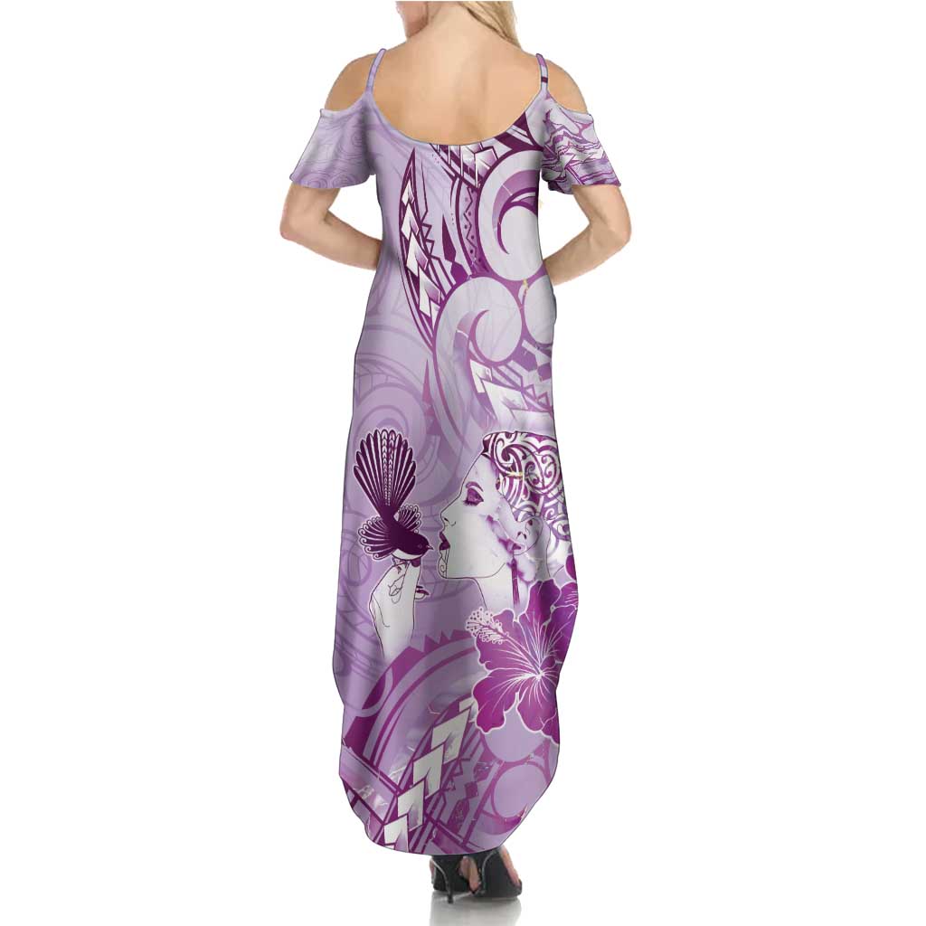 Aotearoa Maori Wahine Family Matching Summer Maxi Dress and Hawaiian Shirt Fantail Bird Purple Gold Marble