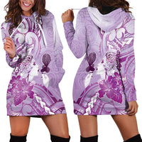 Aotearoa Maori Wahine Hoodie Dress Fantail Bird Purple Gold Marble