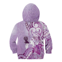 Aotearoa Maori Wahine Kid Hoodie Fantail Bird Purple Gold Marble