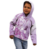 Aotearoa Maori Wahine Kid Hoodie Fantail Bird Purple Gold Marble