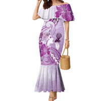 Aotearoa Maori Wahine Mermaid Dress Fantail Bird Purple Gold Marble LT05 Women Purple - Polynesian Pride