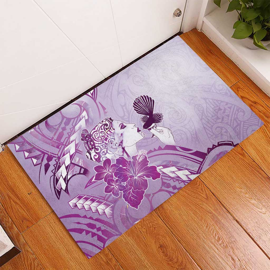 Aotearoa Maori Wahine Rubber Doormat Fantail Bird Purple Gold Marble