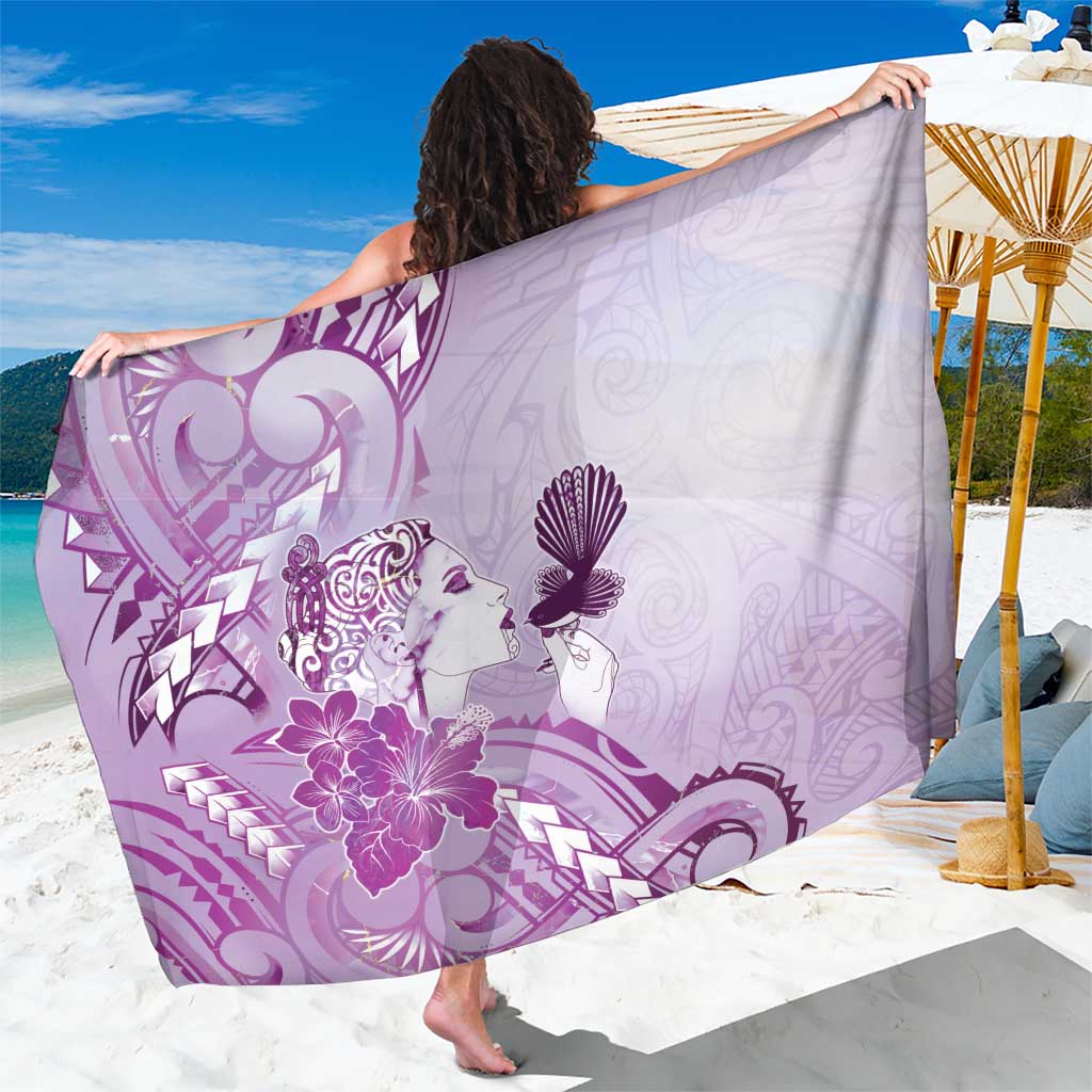 Aotearoa Maori Wahine Sarong Fantail Bird Purple Gold Marble