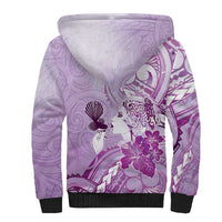 Aotearoa Maori Wahine Sherpa Hoodie Fantail Bird Purple Gold Marble