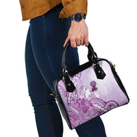 Aotearoa Maori Wahine Shoulder Handbag Fantail Bird Purple Gold Marble